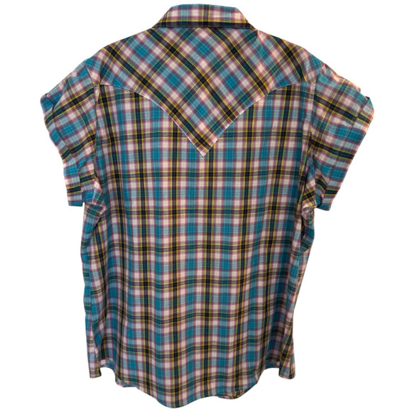 Wrangler Wrancher Pearl Snap Short Sleeve Shirt Plaid Cowgirl Rodeo Women's XXL - Picture 2 of 7
